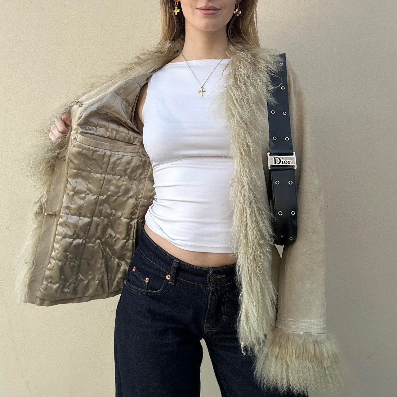 Vintage 00s suede & Mongolian fur afghan coat