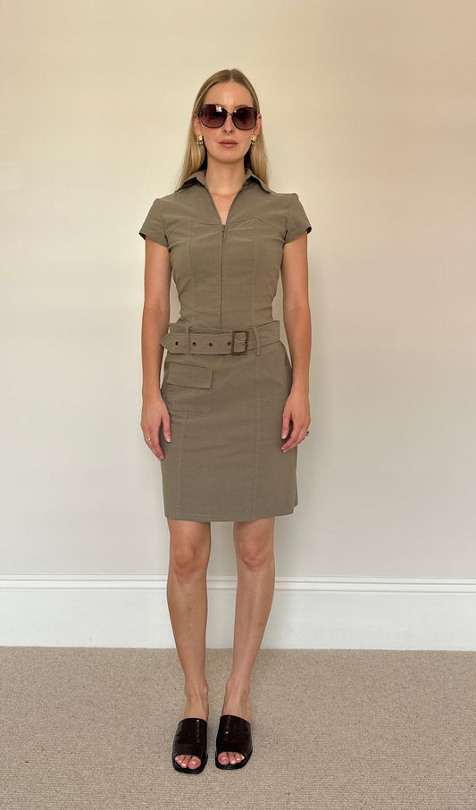 Vintage khaki belted dress