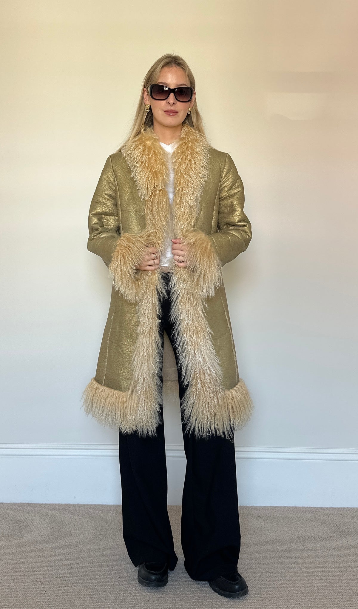 Vintage Mongolian fur gold coat