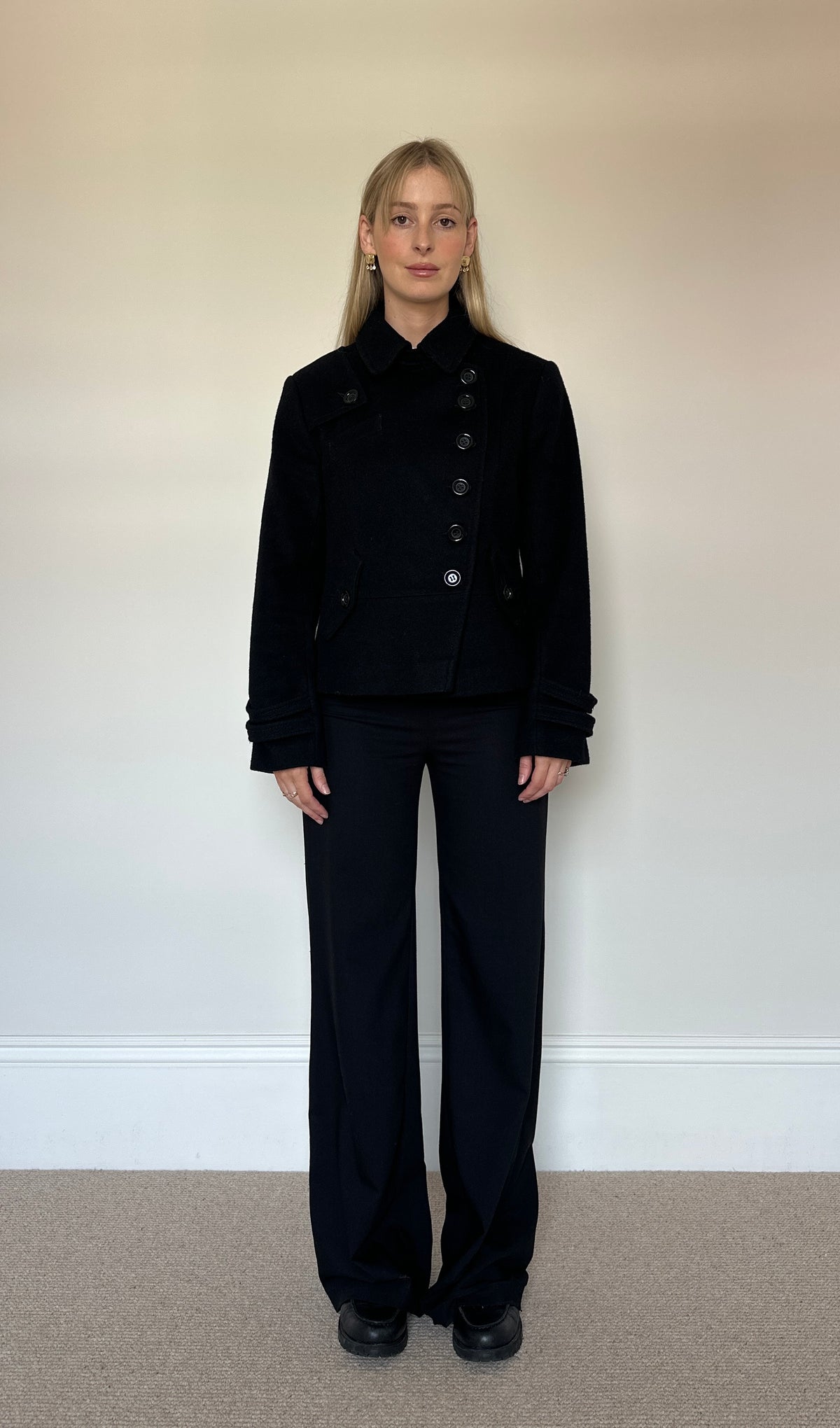Black wool asymmetrical jacket