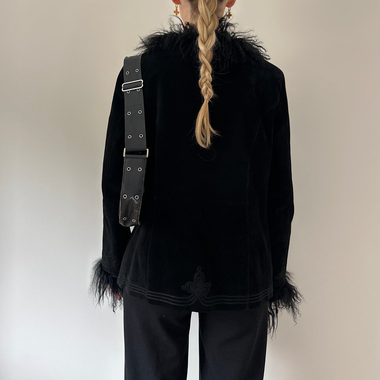Vintage suede Mongolian fur afghan jacket