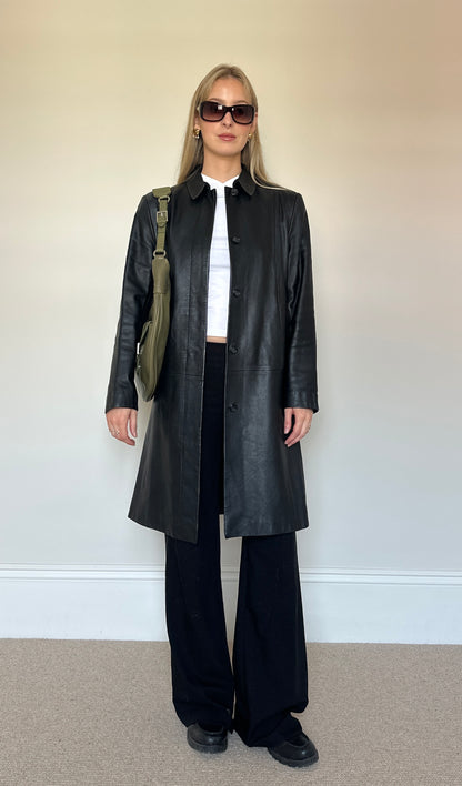 Vintage black leather trench coat