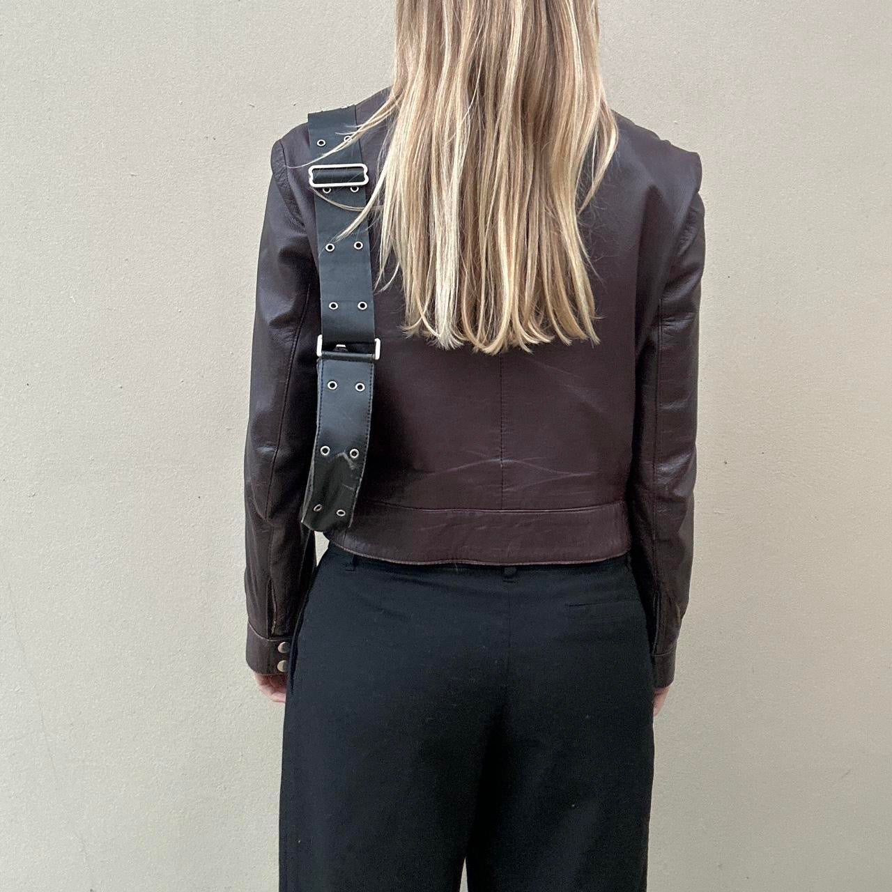 Vintage burgundy leather biker jacket