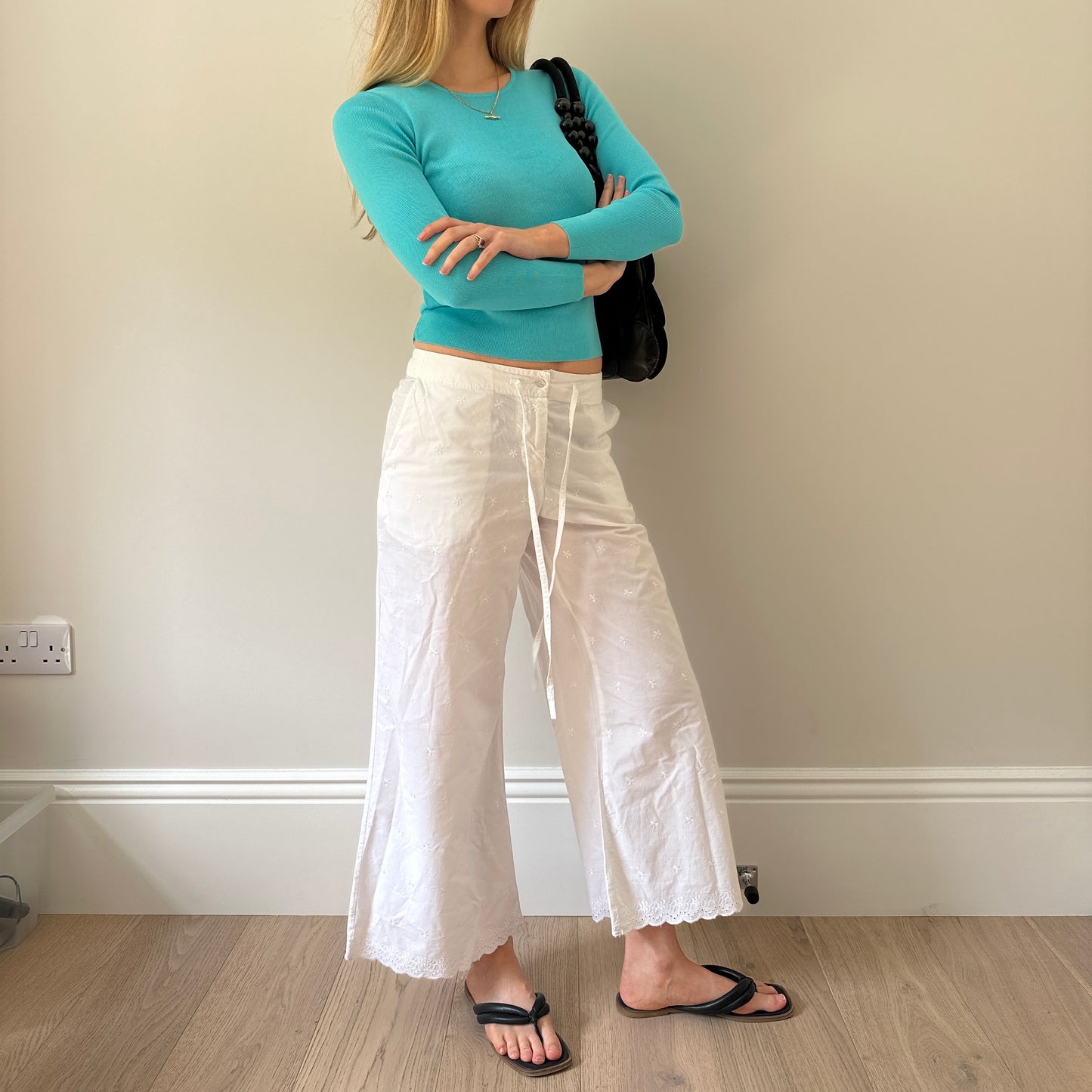 Vintage white embroidered trousers