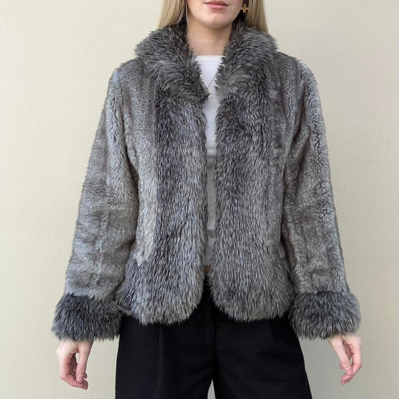 Vintage grey faux fur coat