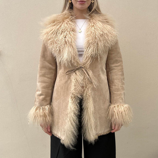 Vintage 00s suede & Mongolian fur afghan coat