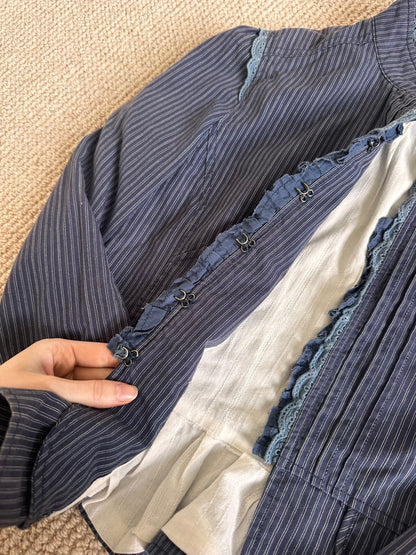 Vintage blue pinstripe hook & eye jacket