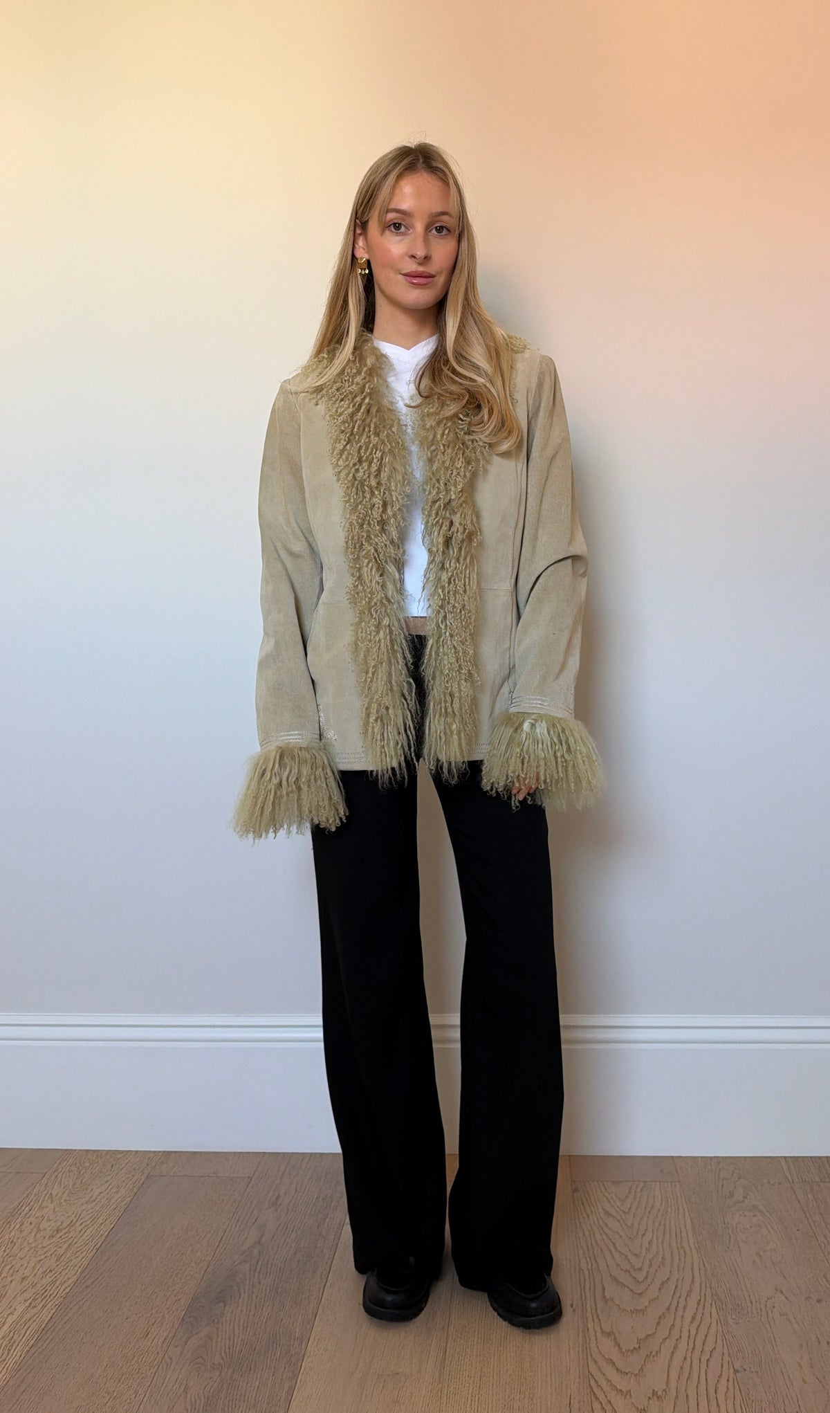 Vintage camel mongolian fur jacket