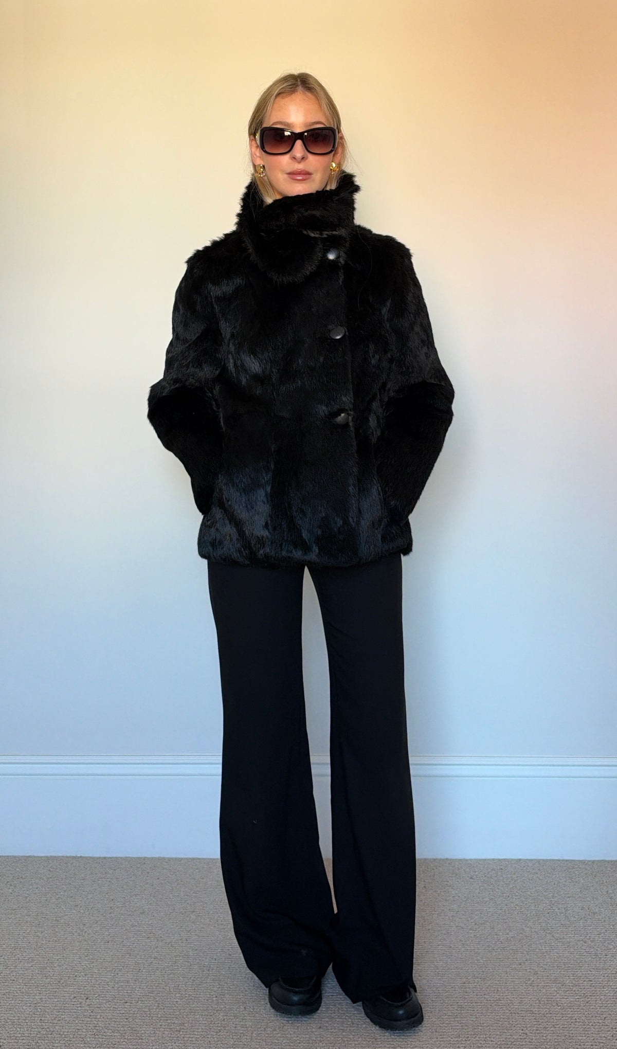 Vintage real fur coat asymmetric jacket