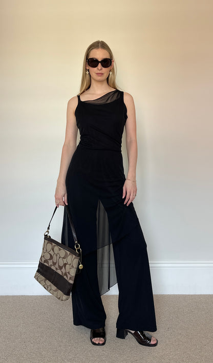 Black jumpsuit with sheer layer