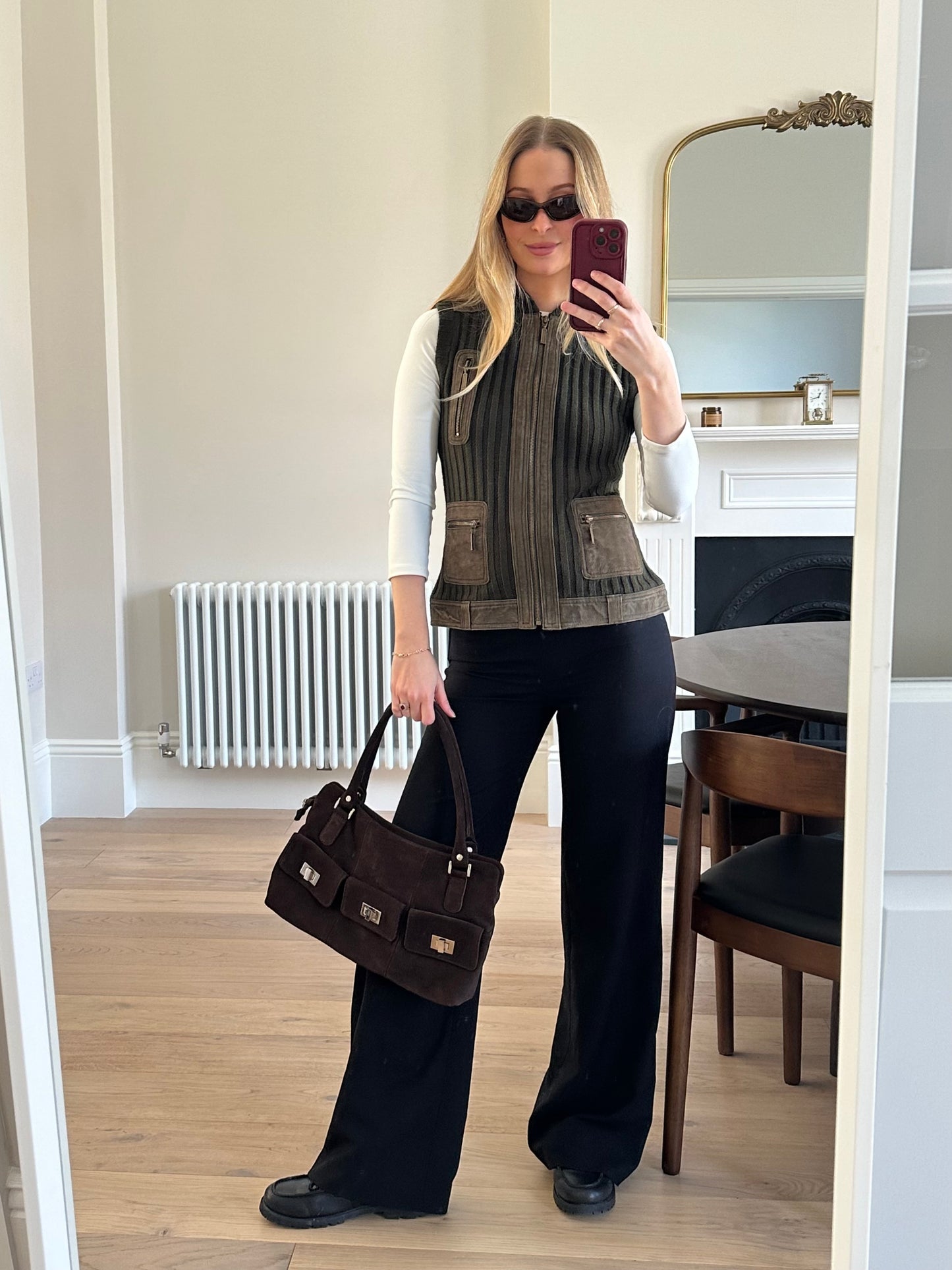 Vintage suede & knit gilet