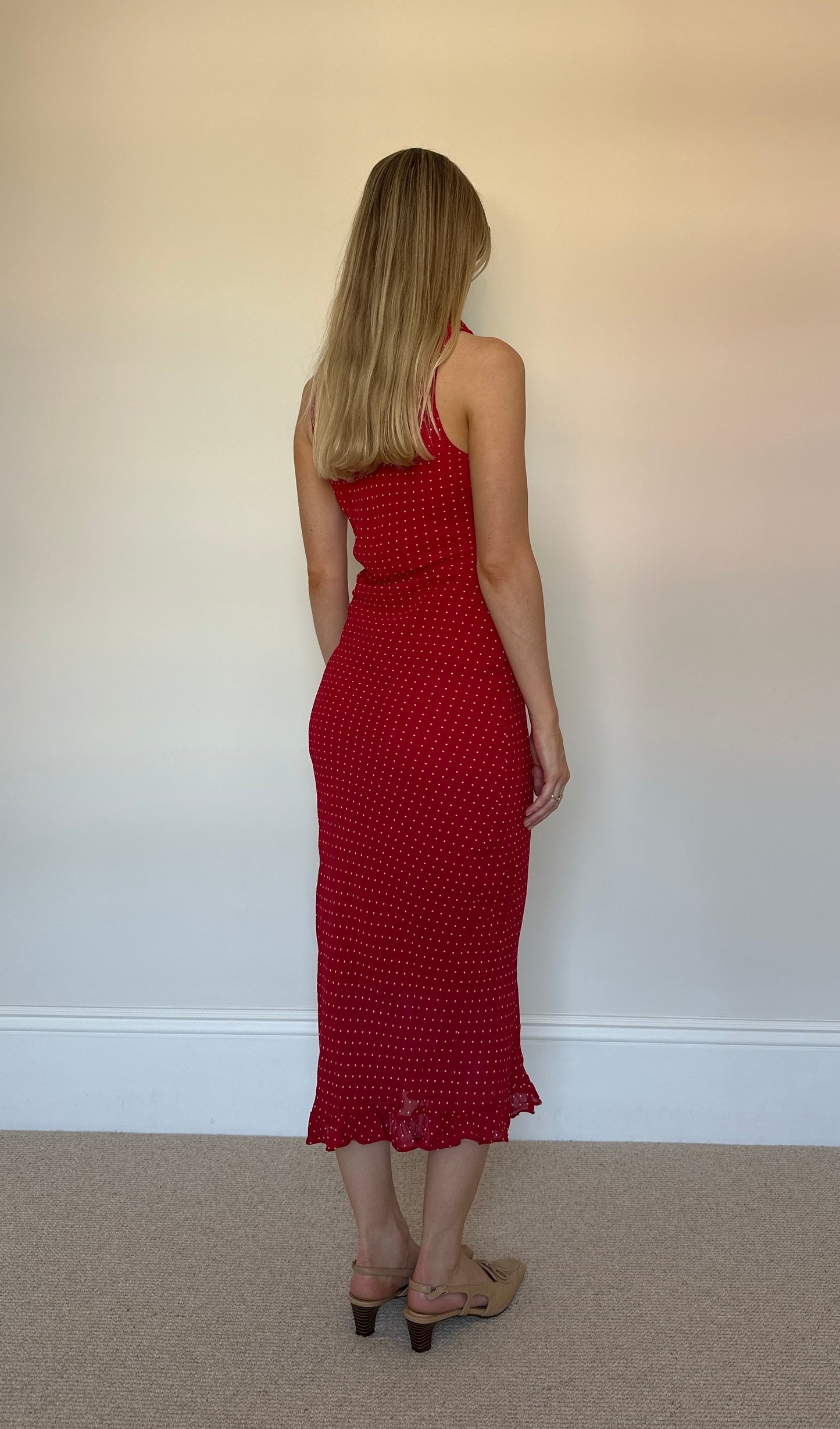 Vintage red polka dot frill dress