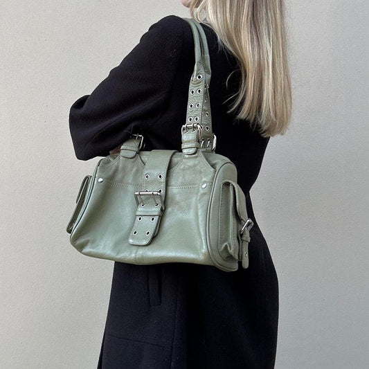 Vintage 00s sage green grommet bag