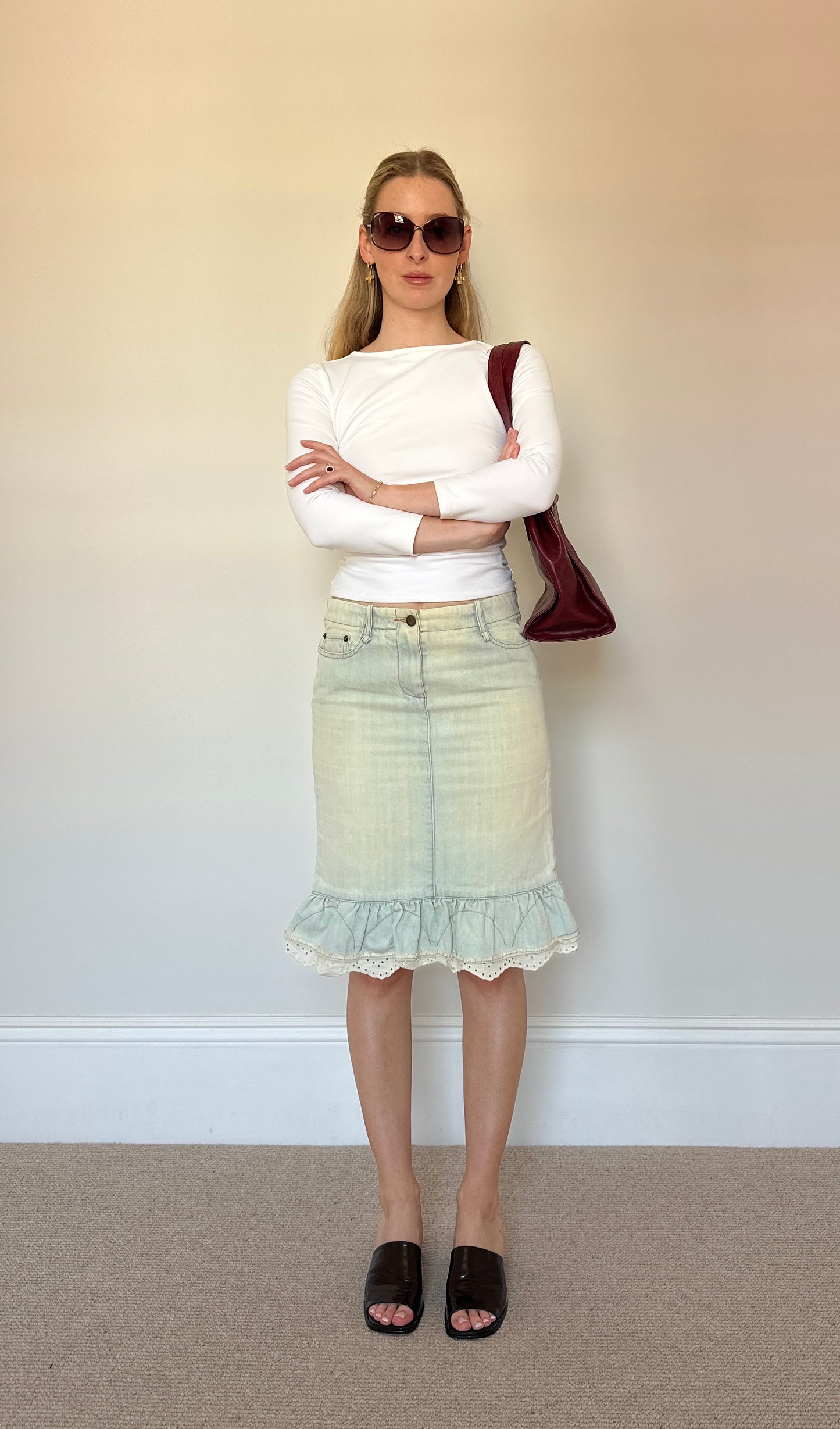 vintage denim midi skirt