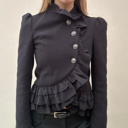 Black ruffle arymetric jacket