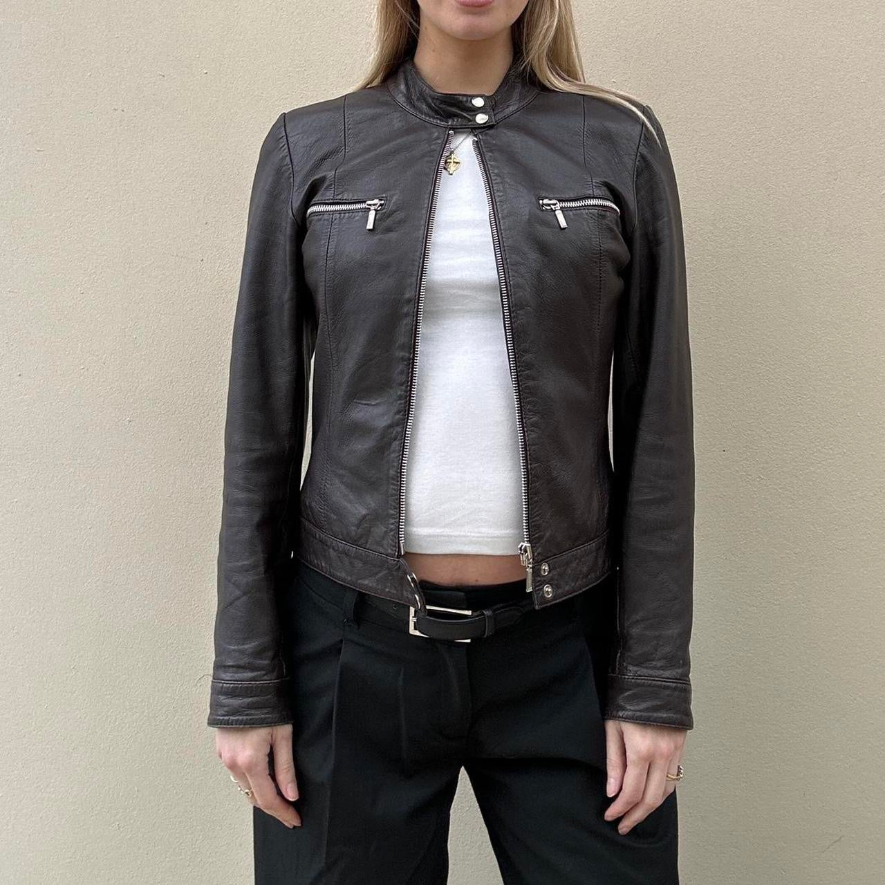 Vintage 00s brown biker jacket