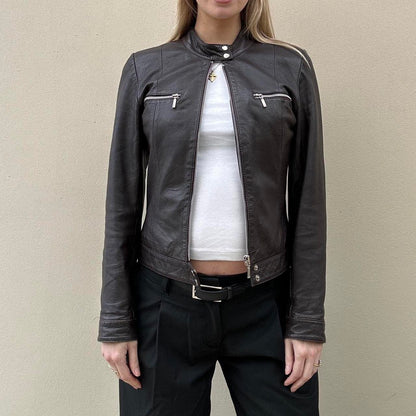 Vintage 00s brown biker jacket