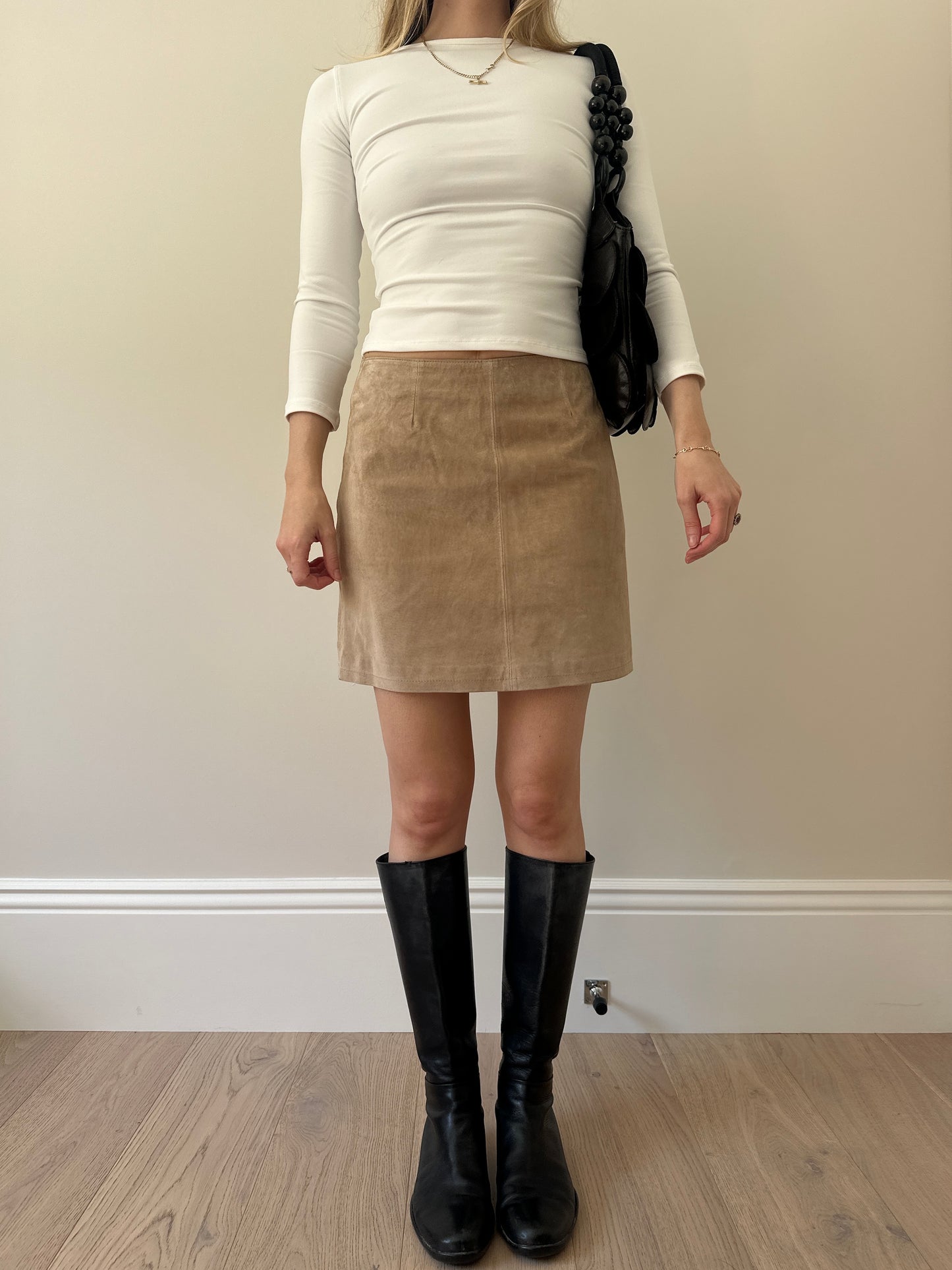 Vintage camel suede mini skirt