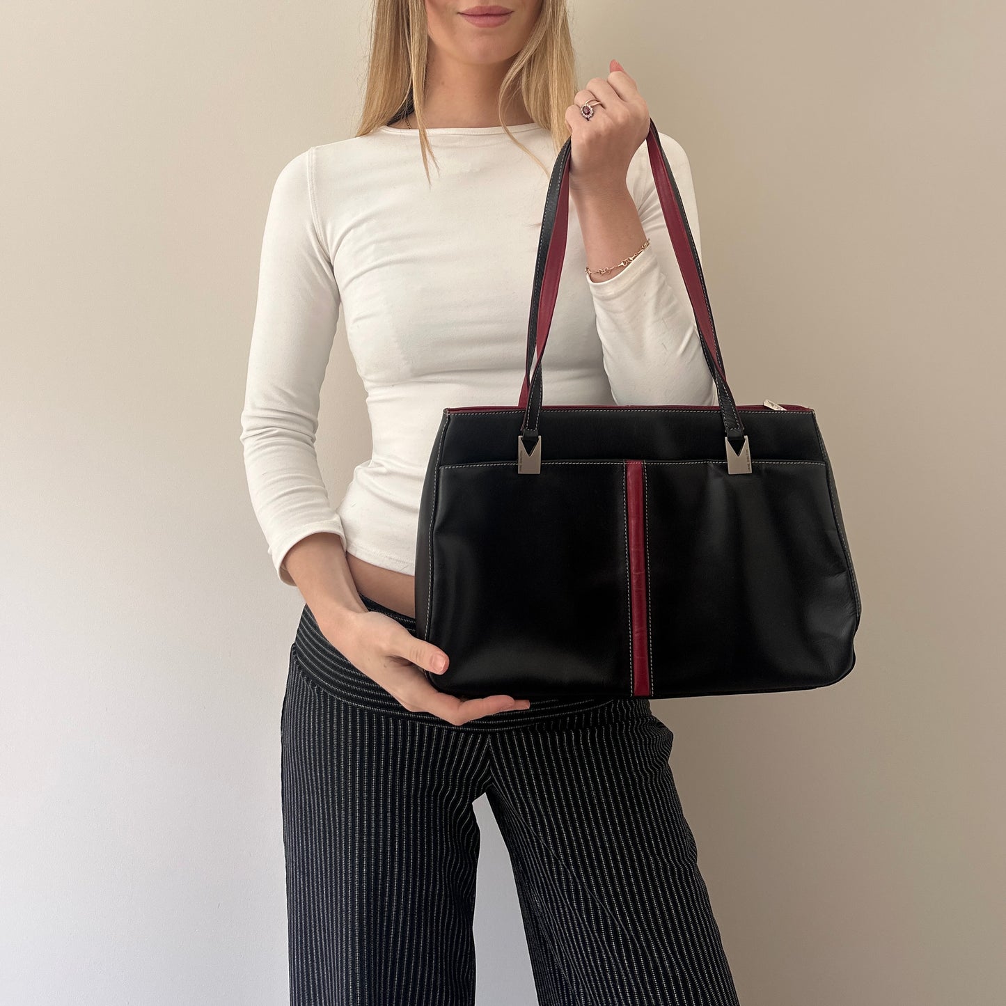 Vintage black & red handbag