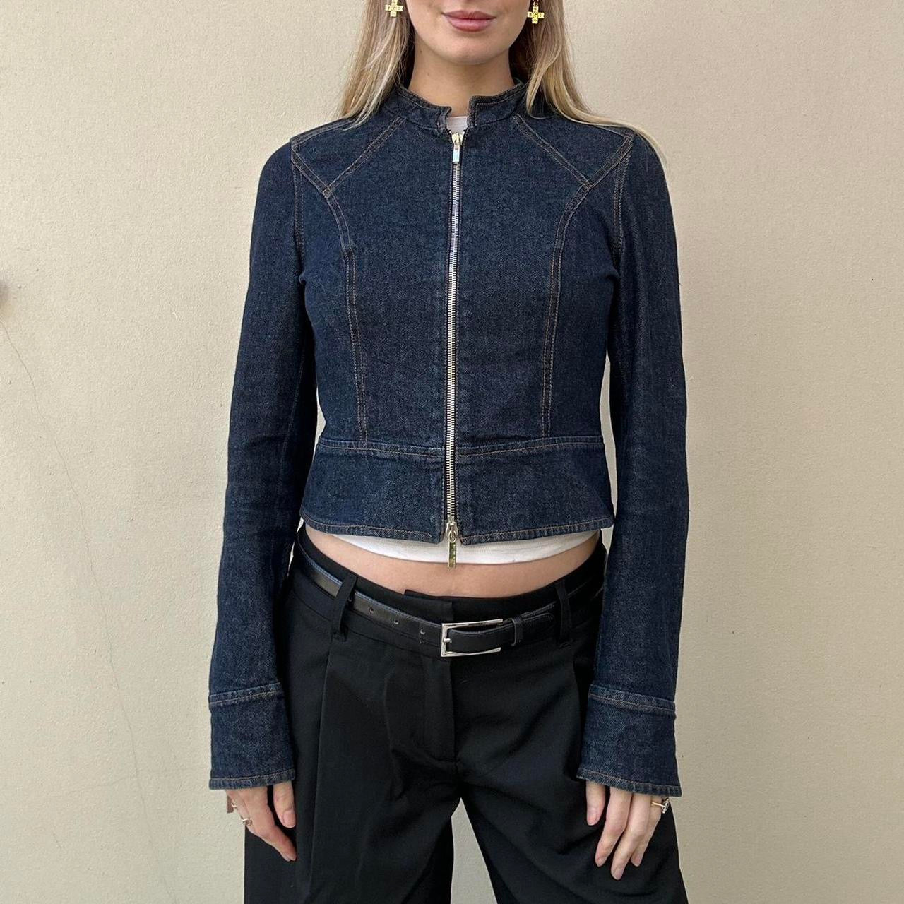 Vintage 00s denim double zip jacket
