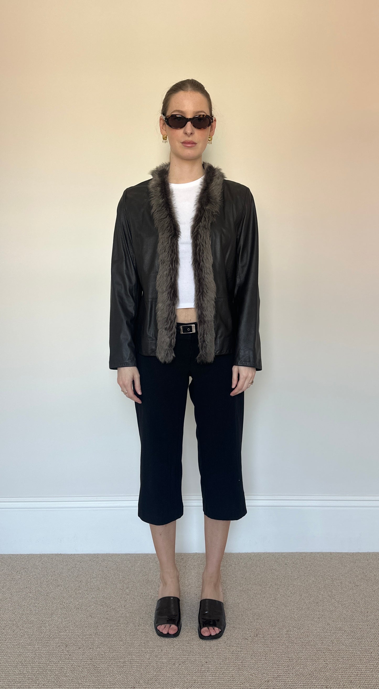 Vintage real leather fur jacket