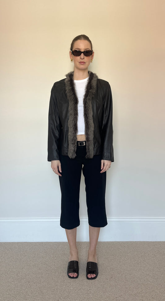 Vintage real leather fur jacket