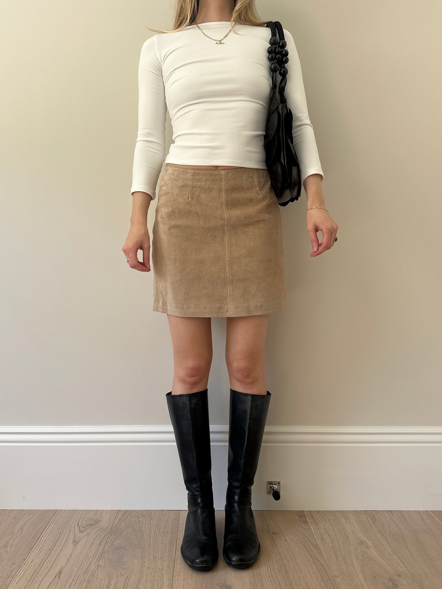 Vintage camel suede mini skirt
