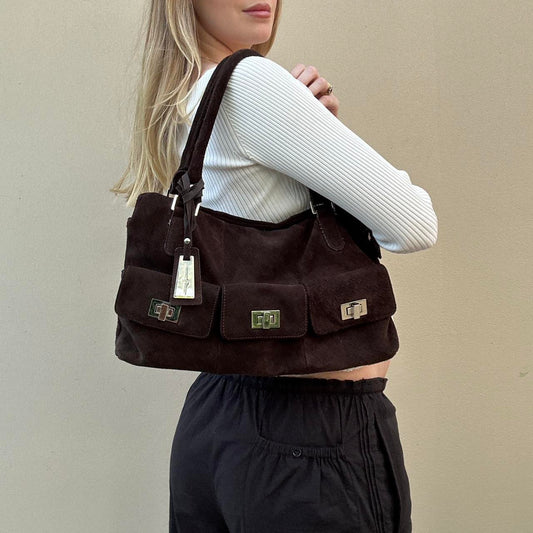 00s Brown suede shoulder bag