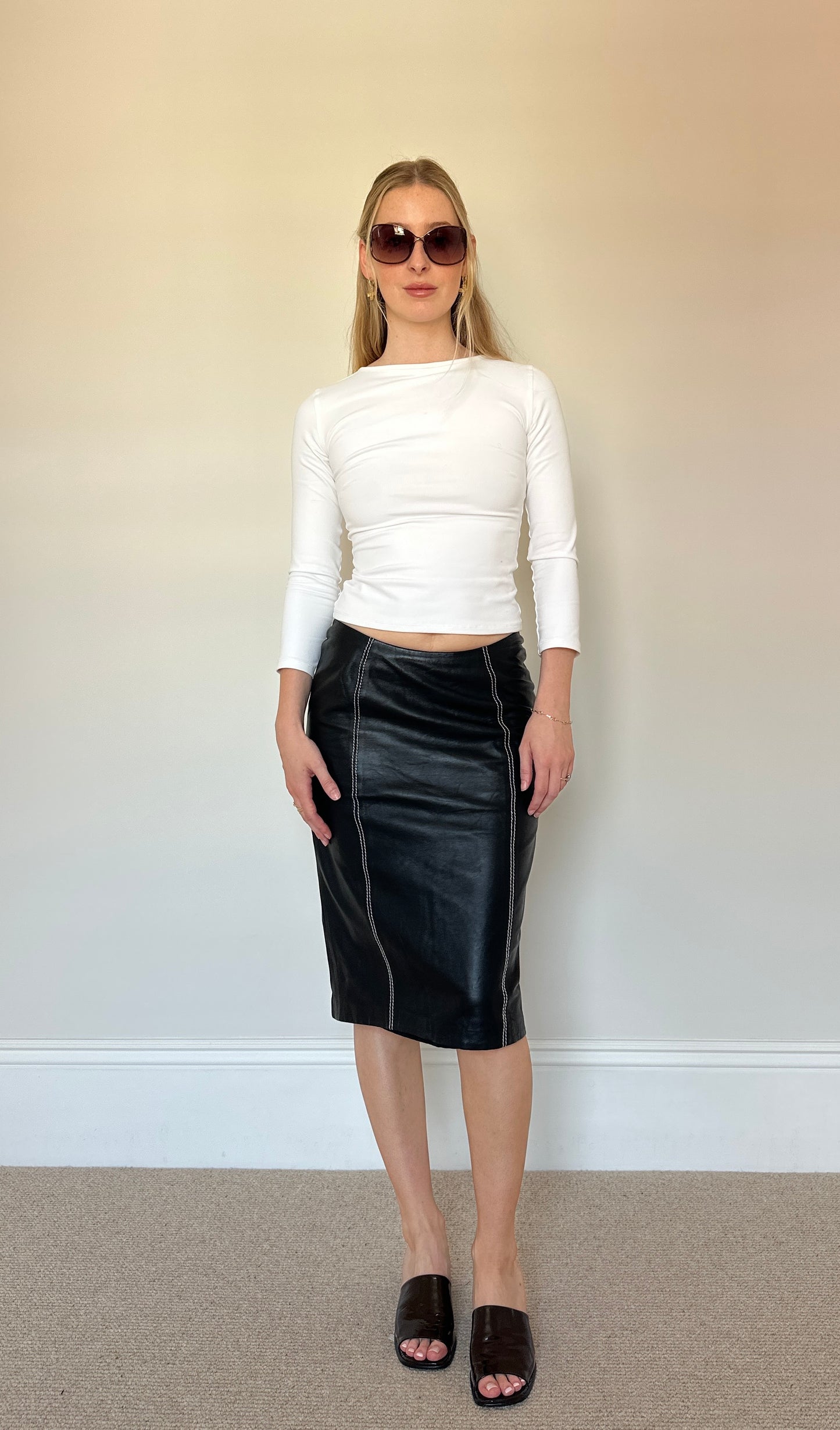 Vintage real leather midi skirt