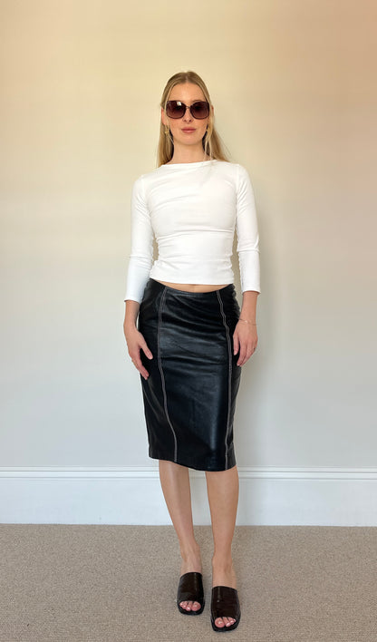 Vintage real leather midi skirt