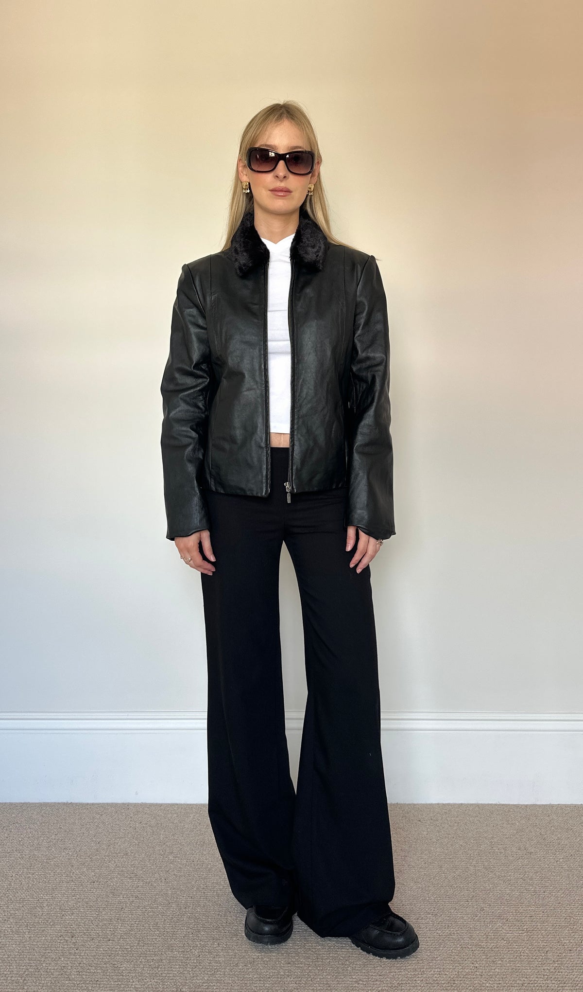 Vintage Leather Jacket with faux fur collar