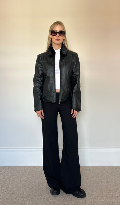 Vintage Leather Jacket with faux fur collar