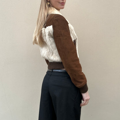 Vintage Suede And Rabbit Fur bomber Jacket