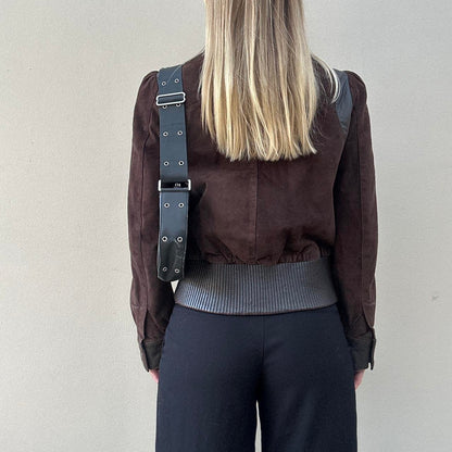 Vintage 00s brown suede & leather bomber