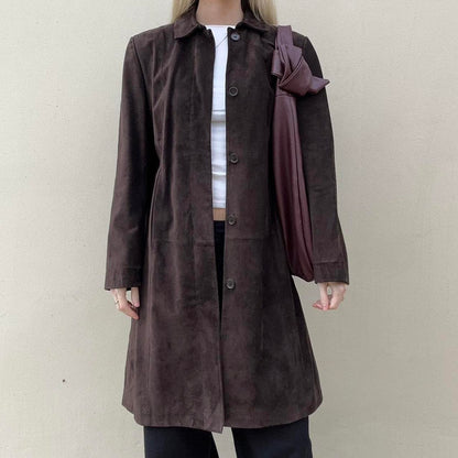 Vintage 90s chocolate brown suede coat