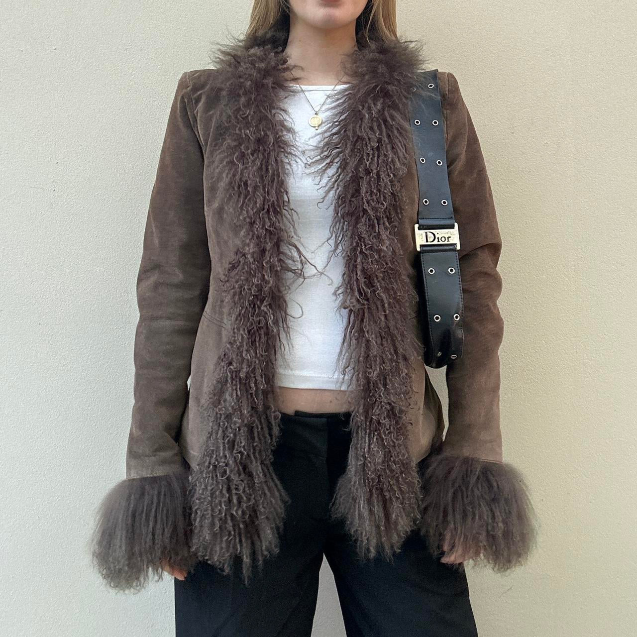 Vintage 00s chocolate brown afghan coat