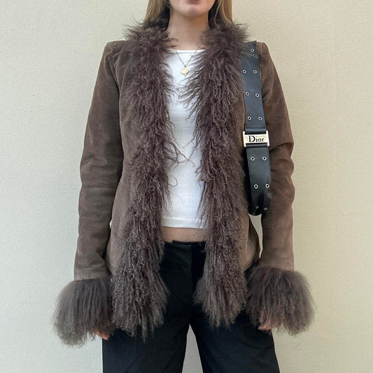 Vintage 00s chocolate brown afghan coat