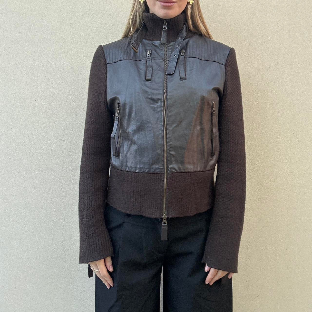 Vintage 00s leather & knit jumper jacket