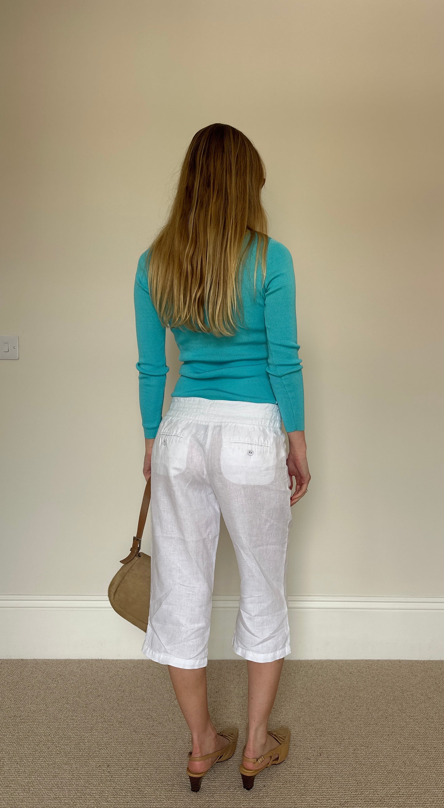 Vintage White linen Capri trousers