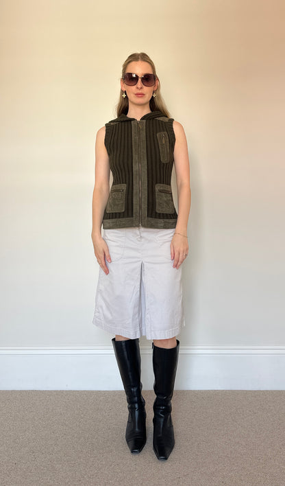 Vintage knit & suede sleeveless jumper