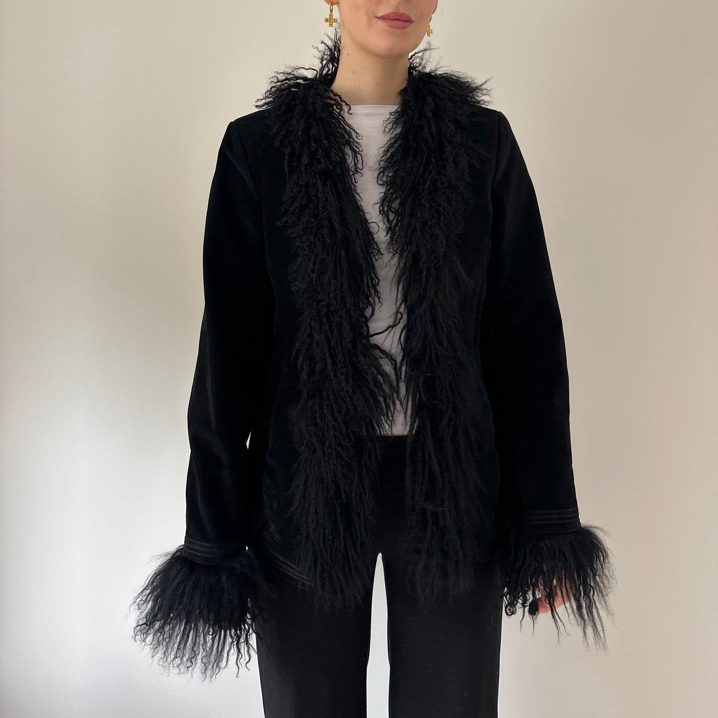 Vintage suede Mongolian fur afghan jacket