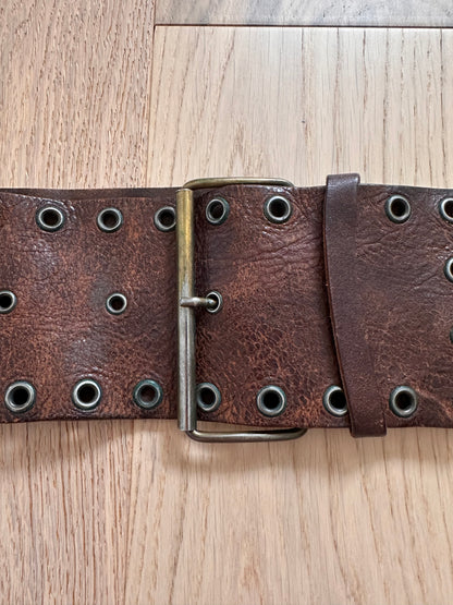 SALE brown leather grommet belt