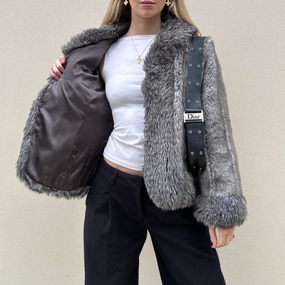 Vintage 00s faux fur grey coat