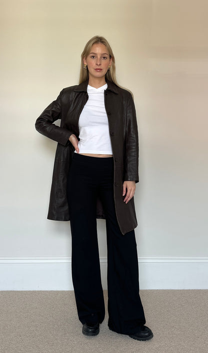 Vintage brown leather trench coat