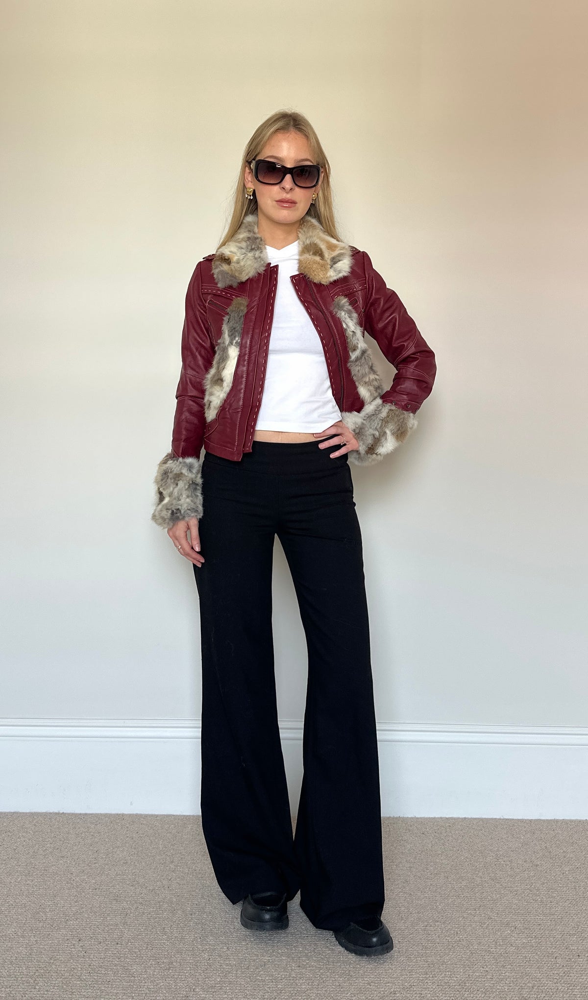 Vintage Burgundy Fur Leather Jacket