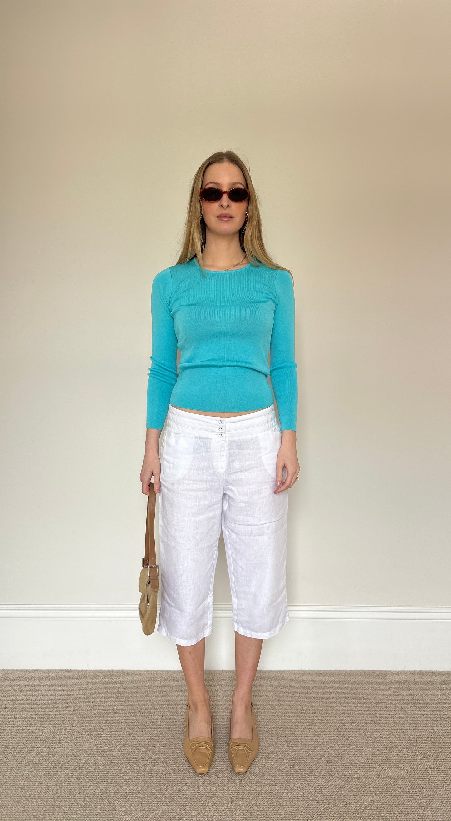 Vintage White linen Capri trousers