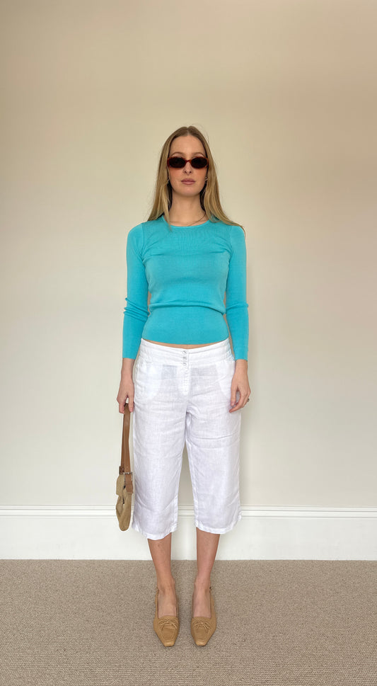 Vintage White linen Capri trousers