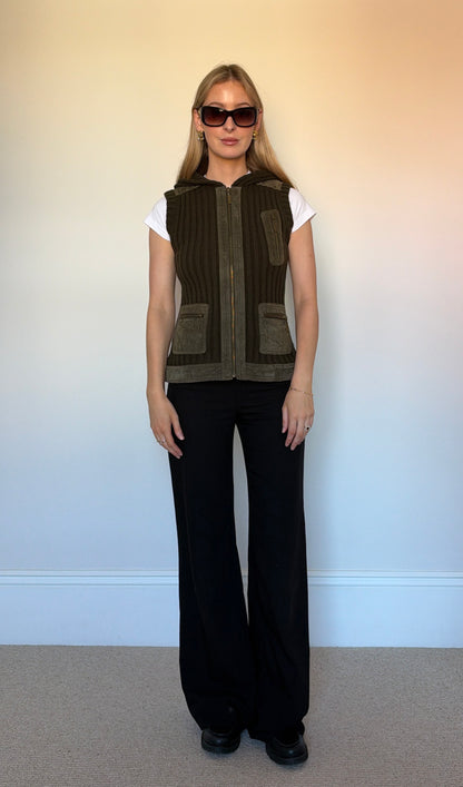 Vintage knit & suede sleeveless jumper