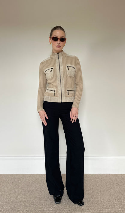 Vintage suede & knit zip jumper jacket