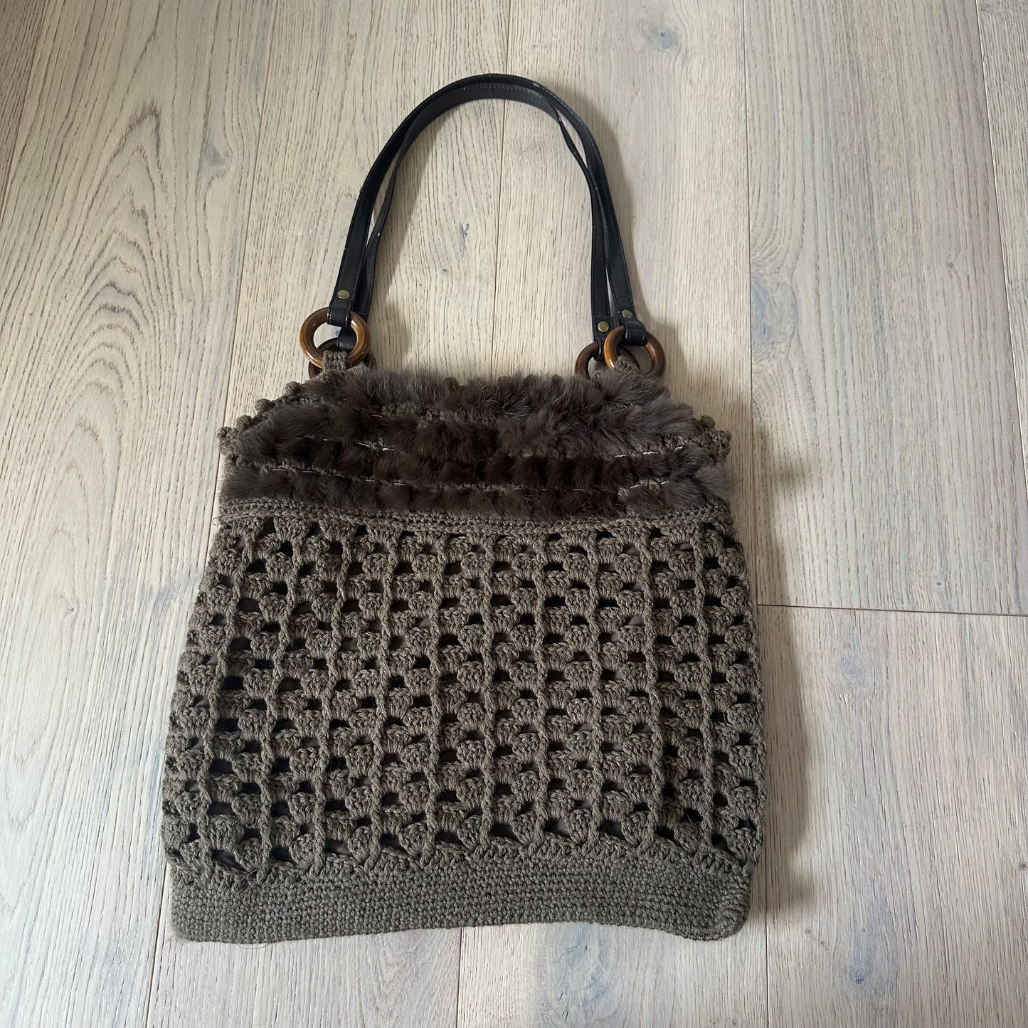 Vintage crochet & fur bag